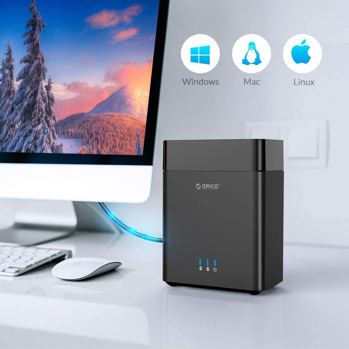 ORICO Dual Bay External SATA Hard Drive Docking Station USB3.0 to SATA 5Gbps Magnetic 3.5" USB Hard Drive Enclosure SSD/HDD Docking Station Support 2*18TB Max UASP with 12V/4A Adapter