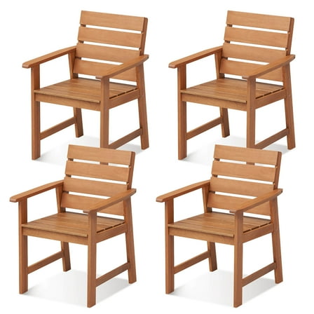 Gymax 4PCS Hardwood Chair Wood Dining Armchairs Breathable Slatted Seat Garden Patio