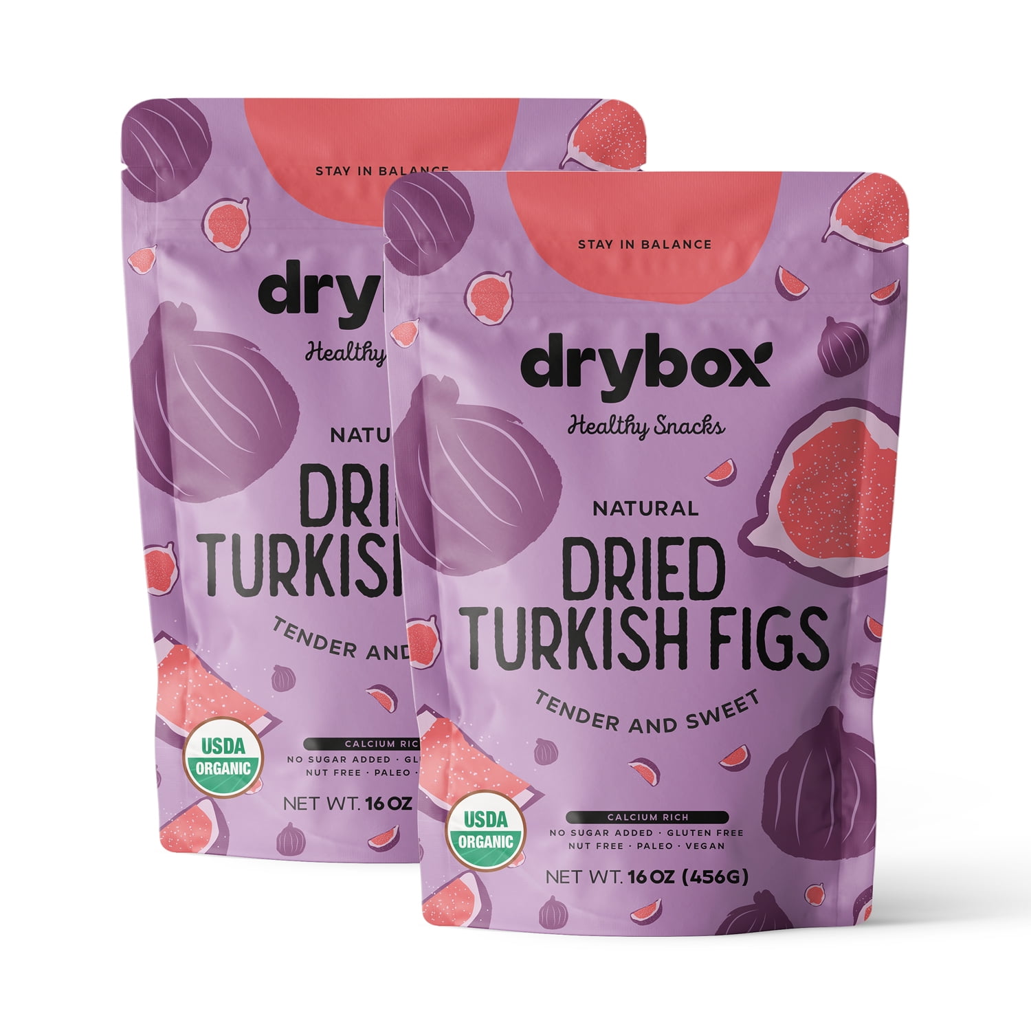 Drybox Organic Smyrna Turkish Figs 2 Pack No Sugar Added, NonGMO Natural Mediterranean Dried