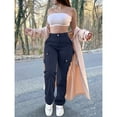 thumbnail image 2 of Women's High Waisted Cargo Pants - Casual Baggy Straight Leg Work Pants with Pockets, Stretchy Streetwear Trousers, 2 of 6