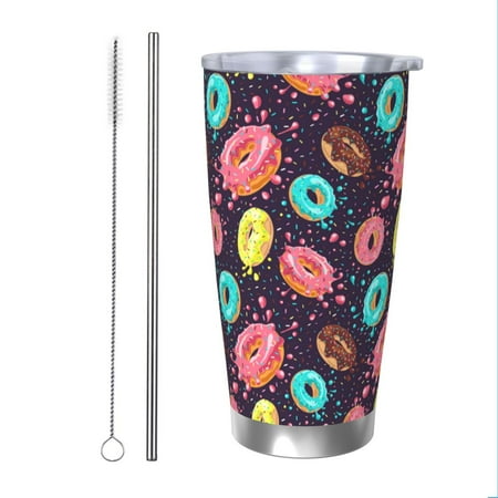 

Salouo Donuts1 Print 20oz Tumbler with Lid Stainless Steel Vacuum Insulated Tumbler Durable Insulated Coffee Mug Thermal Cup with Splash Proof Sliding Lid-Straw Two-piece Set