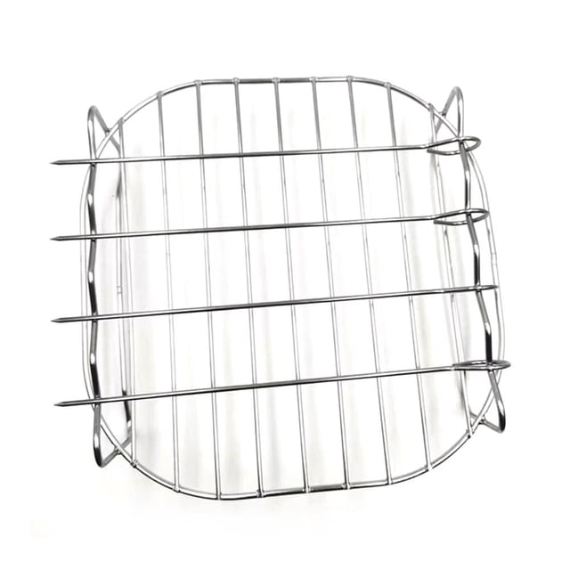 Lttoisl Grille de Friteuse à Air Chaud en Acier Inoxydable avec 4 Brochettes, Panier Carré de 8 Pouces pour Friteuse Électrique, Accessoire de Cuisson Multifonction Résistant à la Rouille pour des Repas Santé