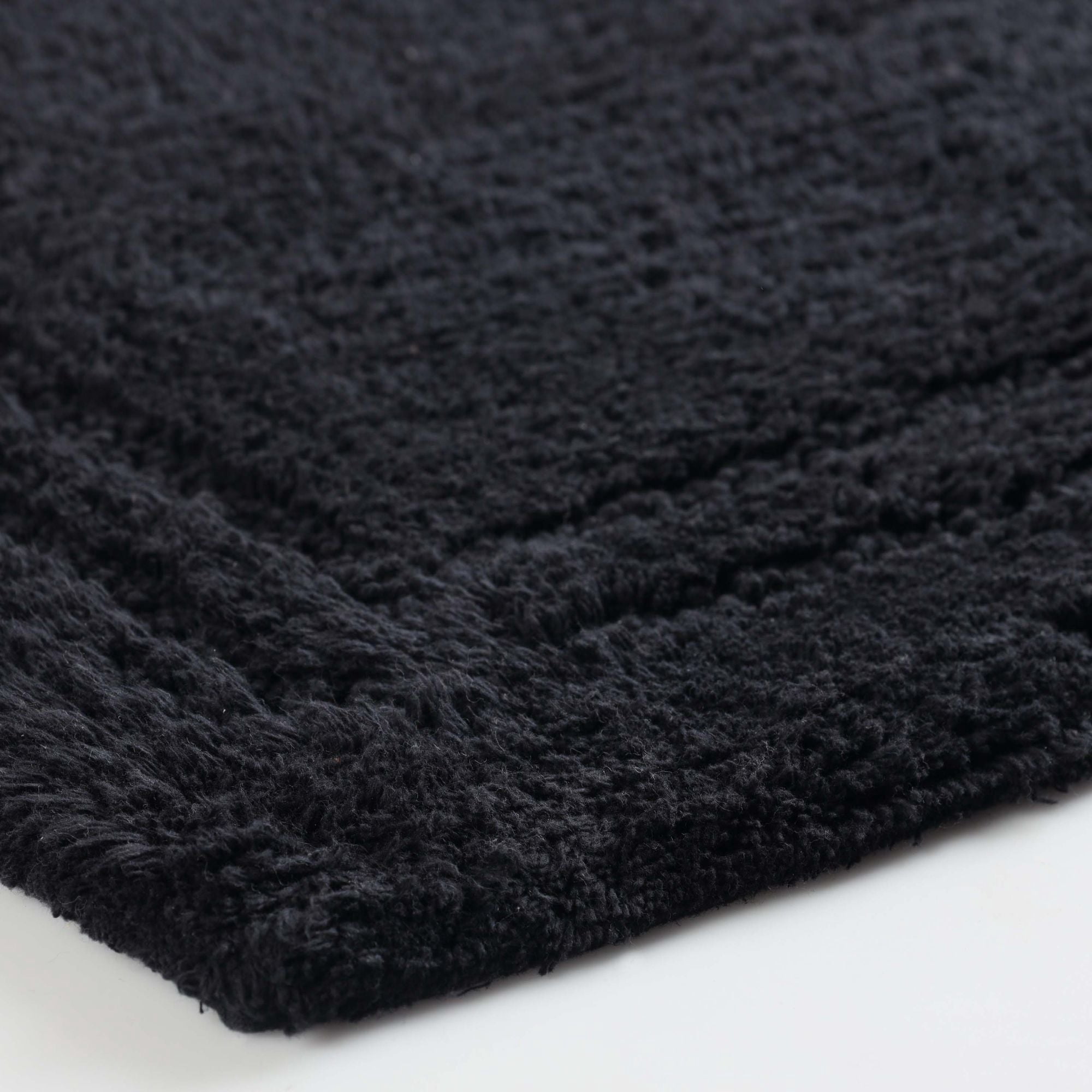 Superior Solid Bordered Cotton Washable Non-Slip Bath Rug, Runner Size, Black