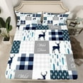 thumbnail image 2 of Manfei Rustic Deer Child Full Size Sheets, Vintage Blue Buffalo Plaid Bed Sheets, Kawaii Cartoon Animal Sheet Sets, Microfiber Bedroom Decor, 4pcs, 2 of 7