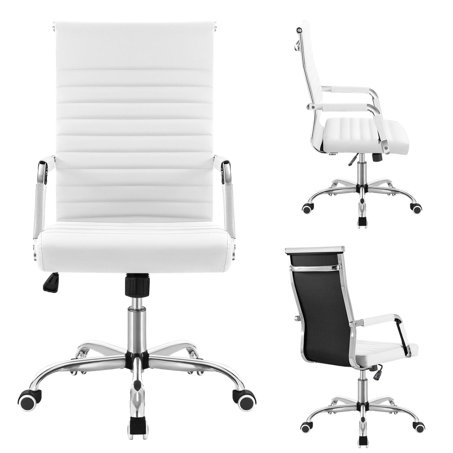 Lacoo Mid-Back Faux Leather Office Desk Chair Executive Conference Task Chair with Arms, White