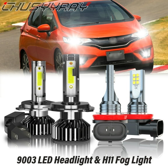 For Honda Fit 2011 2012 2013 2014 2015 - 4x LED Headlight Fog Light Bulbs Combo Kit 6500K White