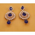 thumbnail image 3 of Sunsoul by Touchstone Indian Bollywood Desire Contemporary Diamond Look White Rhinestone Faux Blue Sapphire Designer Jewelry Chandelier Earrings In Antique Gold Tone For Women, 3 of 4