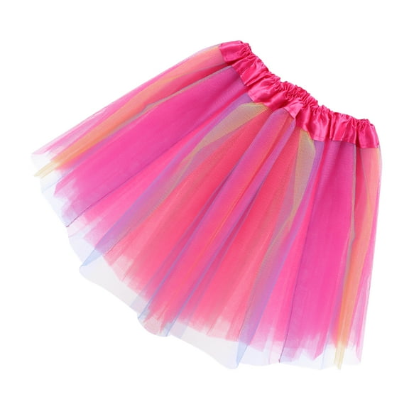 unbranded Baby Girls TuTu Rainbow Printing Skirts Gauze Fluffy Pettiskirts Girls Dance Party Dress Tulle Skirts (Rose Red)