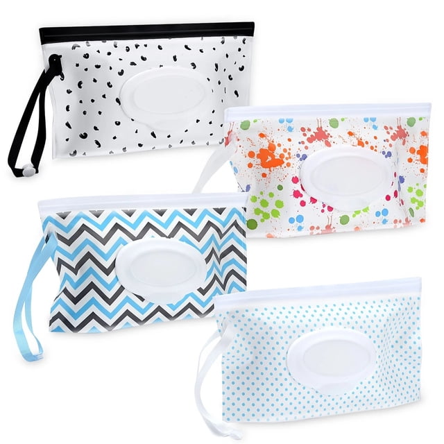 4Pcs Baby Wipe Portable Baby Wipes Case Reusable Refillable Travel Wipe Holder Bag