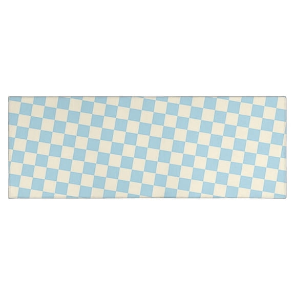 Light Blue and Cream Checkered Pattern Kitchen Rug Mat,Kitchen Runner Rugs Non Skid Washable,Decorative Kitchen Floor Mats for Kitchen,Sink,Laundry,17"X47"