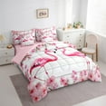 thumbnail image 3 of Manfei Cartoon Flamingo 7-Piece Twin Bedding Sets,Pink Cherry Blossom Bedding Comforter Set,Old Barn Door Sheet Sets For Child,Lightweight Room Decor Reversible, 3 of 8