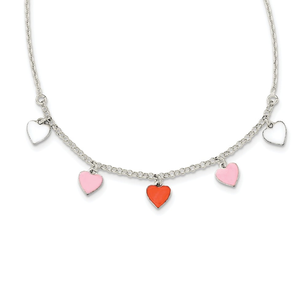 White Sterling Silver necklace with pendant Polished Enamel Heart ...