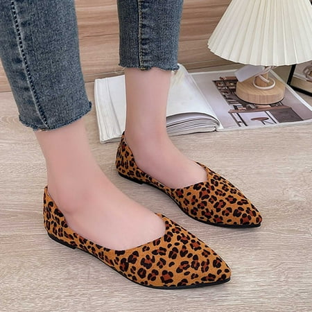 

WQJNWEQ Women s Flats Shoes Leisure New Leopard Print Single Shoes Pointed Head Shallow Mouth A Step with Temperament Sexy Ladle Shoes Comfort