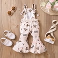 thumbnail image 3 of hirigin Kids Girls Suspender Pants, Sleeveless Bull Print Summer Flare Pants for Casual Daily, 3 of 8