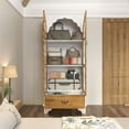 thumbnail image 4 of WIAWG Carved Storage Cabinet with 2 Glass Doors & Drawer, Pooja Mandir with 3-Tier Shelves, Decorative Cabinet Display Cabinets for Living Room White and Walnut,70.9”H, 4 of 12