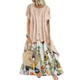 thumbnail image 1 of Innerwin Robe d'Été Col Rond Dames Longue Robe Vacances Manches Courtes Boho Maxi Robes Rose L, 1 of 2