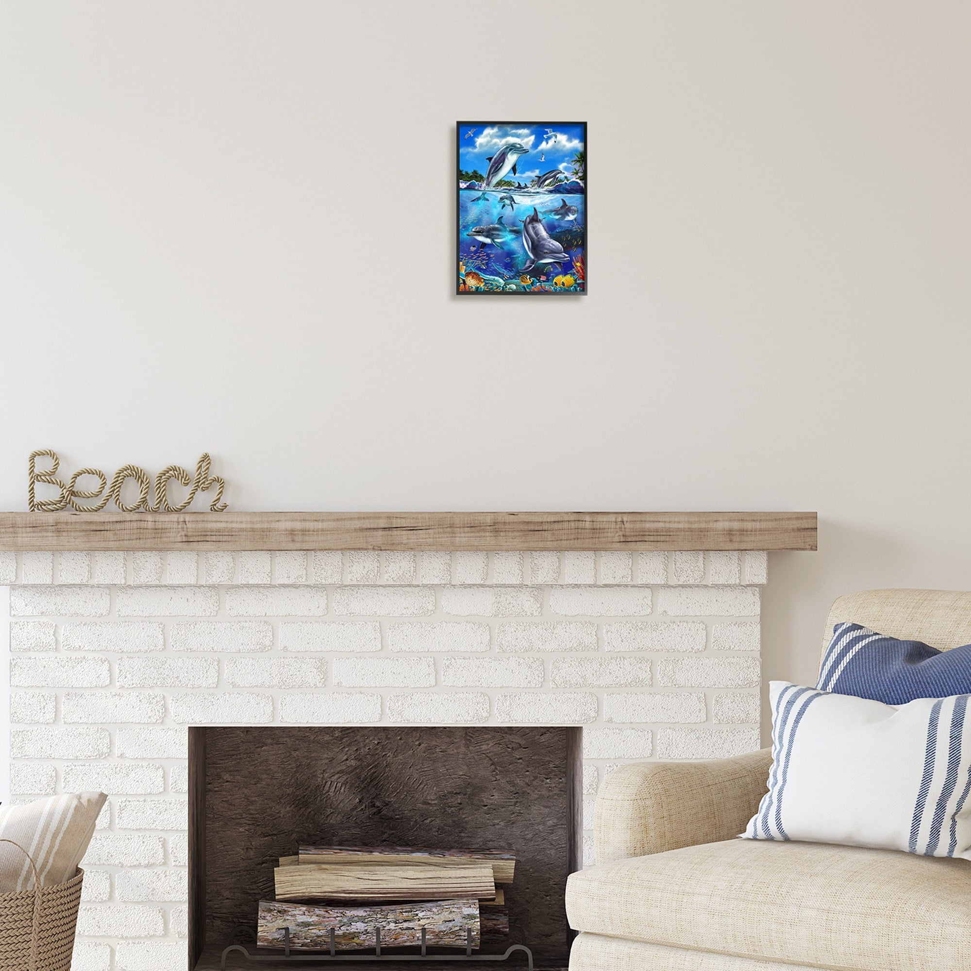 Stupell Industries Underwater Sea Life Scene Coastal Painting Black Framed Art Print Wall Art