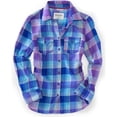 thumbnail image 1 of Aeropostale Womens LS Plaid Button Up Shirt, Púrpura, X-Large Aeropostale Camisa con botones, 1 of 1
