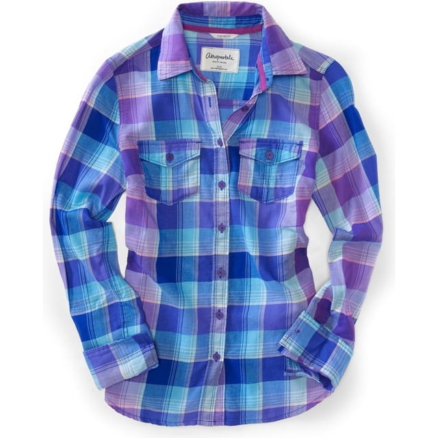Aeropostale Womens LS Plaid Button Up Shirt, Púrpura, X-Large Aeropostale Camisa con botones