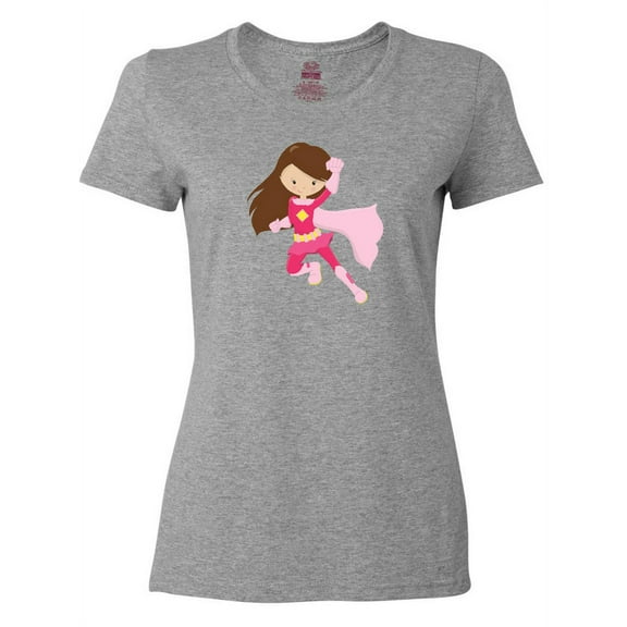 Inktastic Superhero Girl, Cute Girl, Brown Hair, Pink Cape Women's T-Shirt