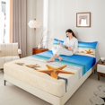 thumbnail image 3 of spefrowx Beach Starfish King Sheets for Teens, Turquoise Seaside Conch Seashell Sand Bedding, 4pcs, 1 Flat Sheet, 1 Fitted Sheet and 2 Pillowcases, 3 of 5