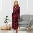 thumbnail image 2 of Elegant Comfort Women’s Plush Fleece Spa Bathrobe, Shawl Collar and Pockets, Velvet Soft and Warm Long Robe - Small, Buffalo Burgundy/Black, 2 of 5