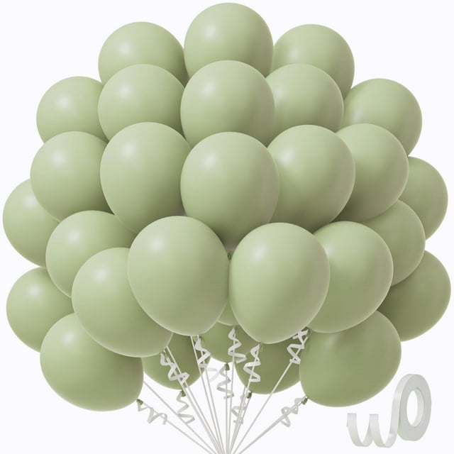 Globos de fiesta Awenztech, color verde salvia, 30 cm, 50 unidades, con cinta