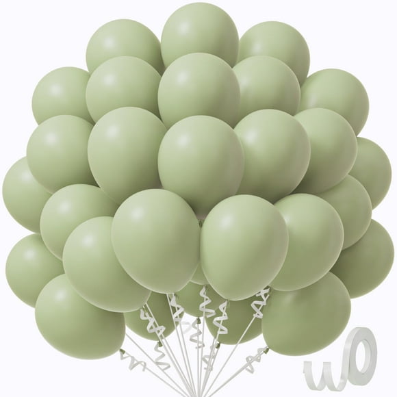 Globos de fiesta Awenztech, color verde salvia, 30 cm, 50 unidades, con cinta