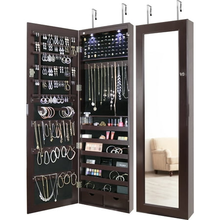 jewelry organizer door mirror armoire espresso lockable lights led greenco grc dialog displays option button additional opens zoom walmart