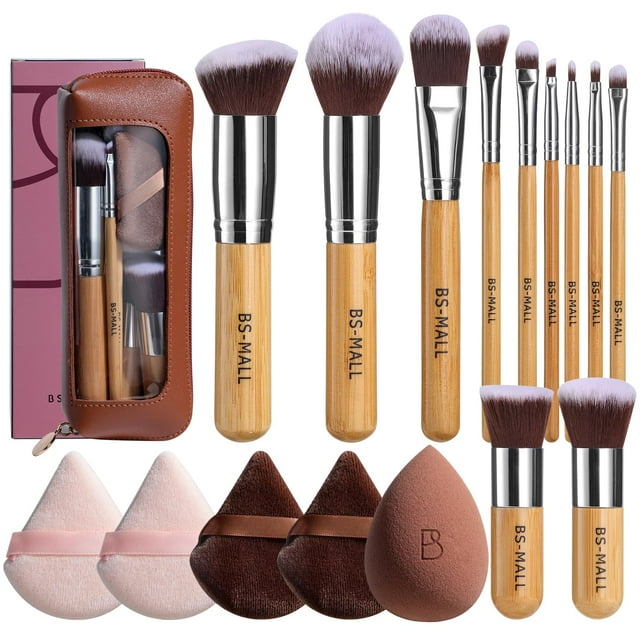 Set de Brochas de Maquillaje BS-MALL 11 Piezas Kabuki Sintéticas de Bambú con Bolsa