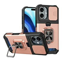 Designed for iPhone 16 Case, with Magnetic Function & Credit Card Holder Stand Kickstand Heavy Duty Slim Shockproof Hybrid Rugged Drop Protective Cover for iPhone 16, Rosegold
