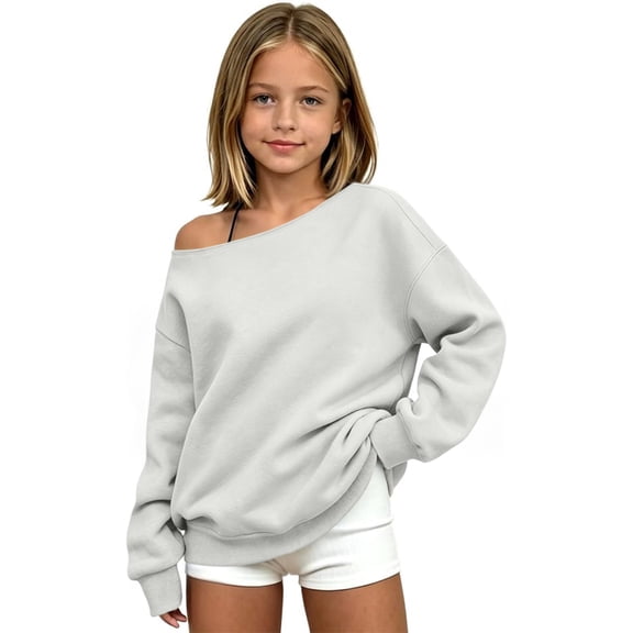 Girls' Fashion Hoodies & Sweatshirts Y2k Off The Shoulder Long Sleeve Pullover Sweatshirts for Girls Cotton Sweaters for Girls 10-12 Drop Shoulder Fall Clothes for Tween Girls