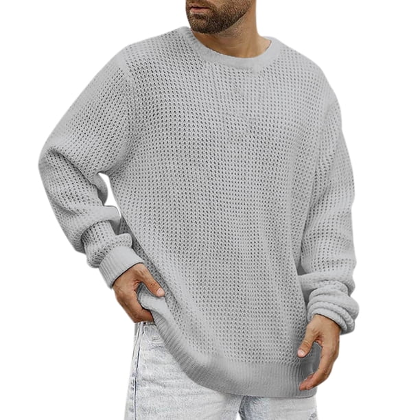 Gibobby Suéter hombre Suéter de punto clásico para hombres y mujeres, suéter casual de algodón Tate Langdon, otoño(Gris,Mediana)
