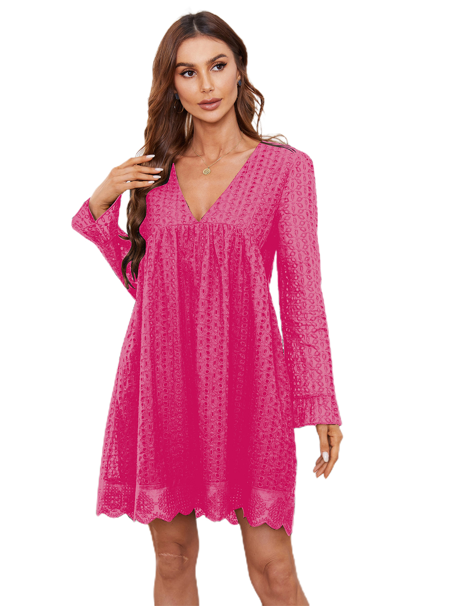 Diconna Women California Romper Dress with Shorts Deep V Neck Eyelets