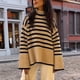 thumbnail image 3 of Chaqueta tipo suéter de punto con cuello alto y abertura a rayas para mujer de otoño e invierno, 3 of 5