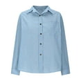 thumbnail image 5 of JGGSPWM Women Cuffed Striped Boyfriend Shirt Casual Button Down Collared Flap Pocket Blouse Blue L, 5 of 5