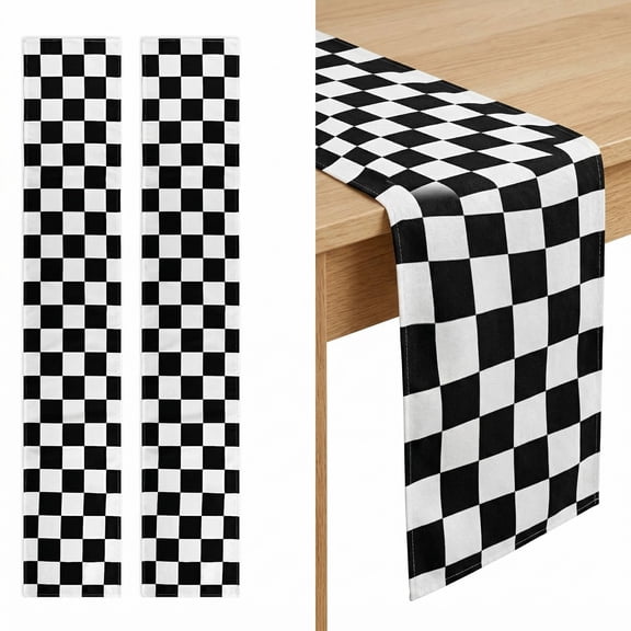 BlinkLLX 2 Pack Checkered Table Runner Black and White Tablecloths Racing Flag Polyester Table Cloths Car Theme Flag Party Picnic Supplies(12.6 x 108 Inch,Checkered)