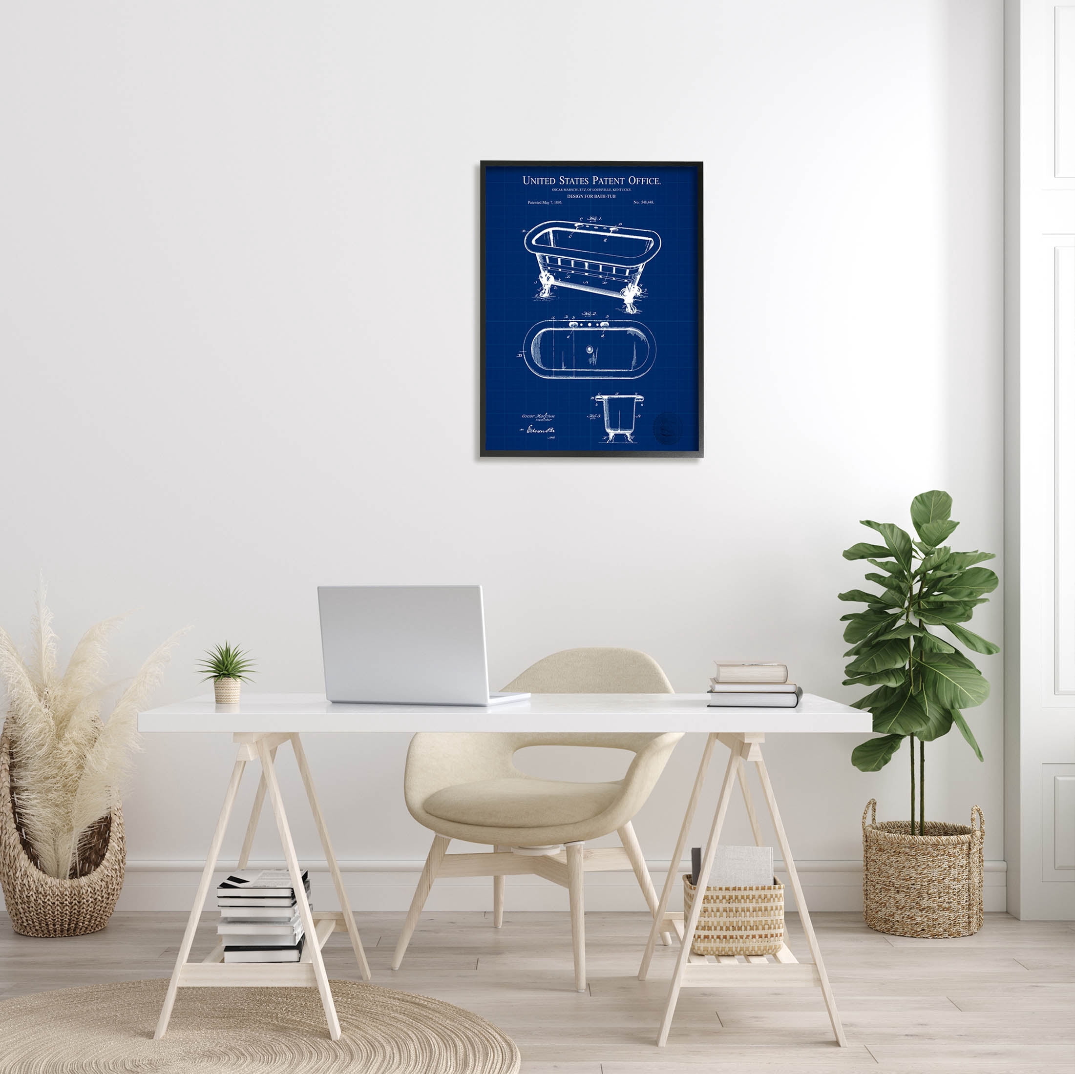 Stupell Industries Blue Bathtub Patent Blueprint Graphic Art Black Framed Art Print Wall Art, Design by Karl Hronek