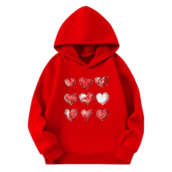 Eltusu Boys Valentines Hoodies, Loose Fit Spring Fall Long Sleeve Heart Graphic Pullover Sweatshirts Red Size 3-14 T