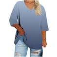 thumbnail image 4 of Gnshining Plus Size Shirts for Women Summer 3/4 Sleeve Pullovers Shirts Loose V-Neck Tunic Tops Solid Color Gradient Tees Sweatshirts, 4 of 5