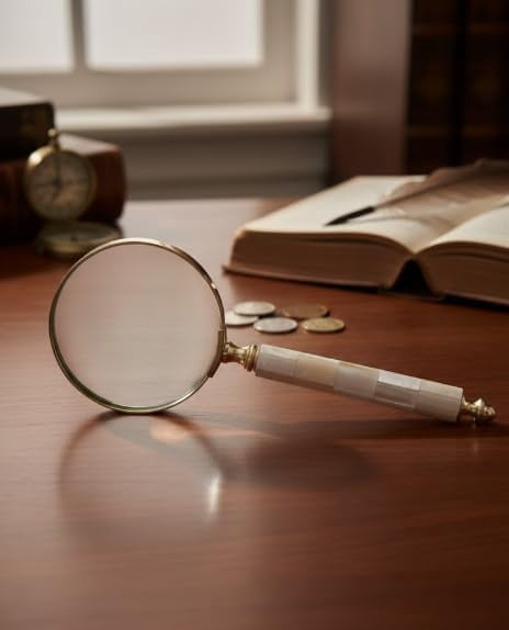 Maritime treasures Handheld Magnifying Glass for Reading | Decorative Glass Magnifier with Handle | Vintage Style Reading Magnifier