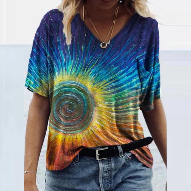 Hauts d'Été pour Femmes Grande Taille Mode T-Shirt d'Été Imprimé à Manches Courtes à Col Rond T-Shirt Décontracté Hauts T-Shirt à Col en V Femmes en Liquidation