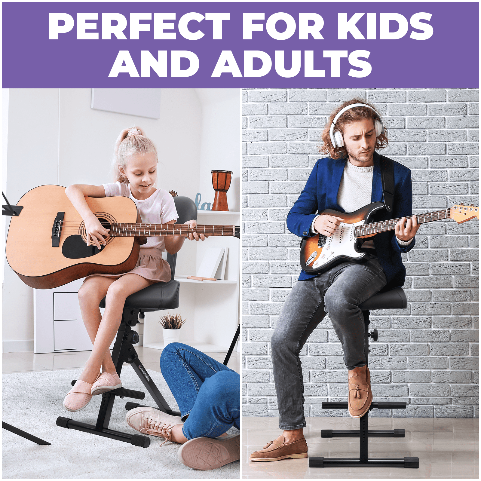 Liquid Stands Guitar Stool Adjustable Stool - Musician Drum Throne with Backrest - Guitar Seat Drum Seat, Musician Chair, Guitar Chair for Adults, Kids, Drummer, and Guitarist - Musician Stool