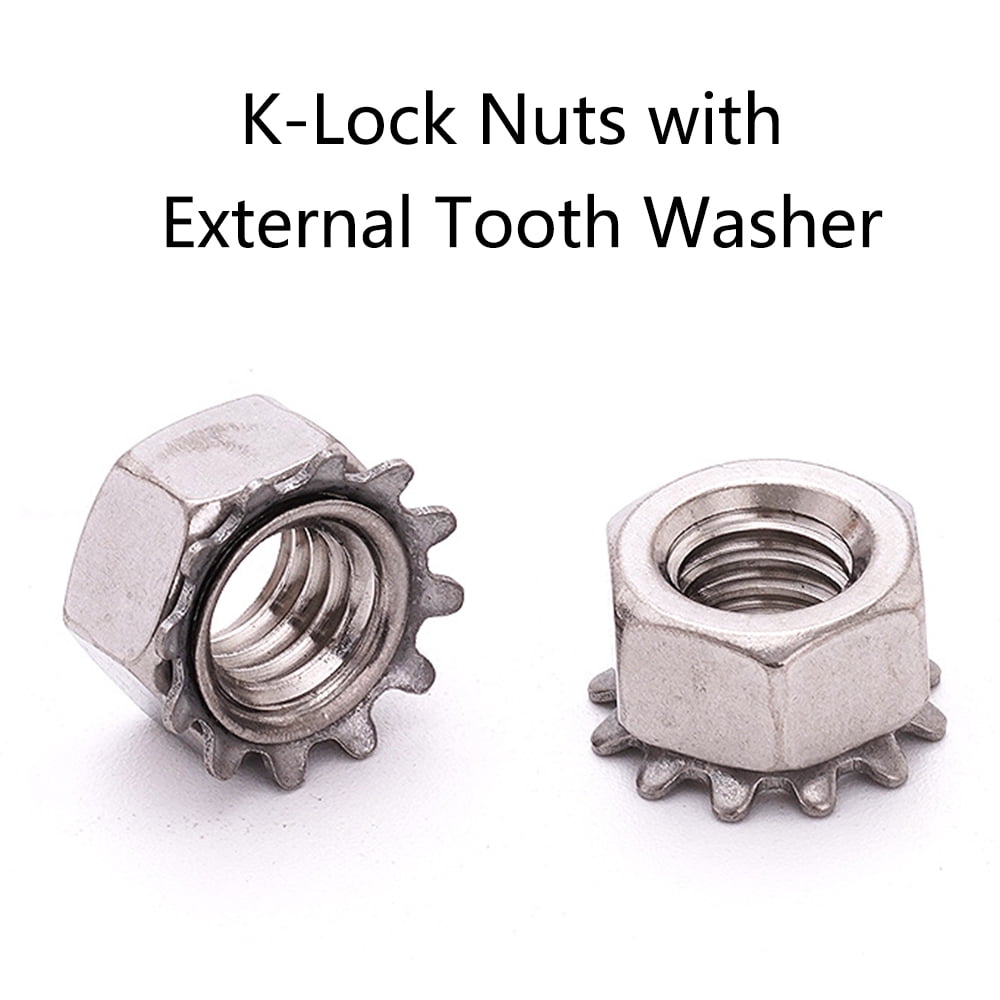 M4 K-Lock Nuts With External Tooth Washer (60 Pcs) - 304 Stainless Steel, Hex Head, Kep Lock Nuts
