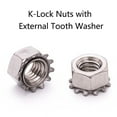 thumbnail image 4 of BE-TOOL 100Pcs M5 K-Lock Nuts with External Tooth Washers, Standard Metric Locknuts, 304 Stainless Steel Keel Nuts Silver, 4 of 8