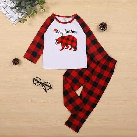 

Christmas Toddler Baby Boys Girls Clothes Child Kids Plaid Top T-Shirt and Pants Winter Outfits