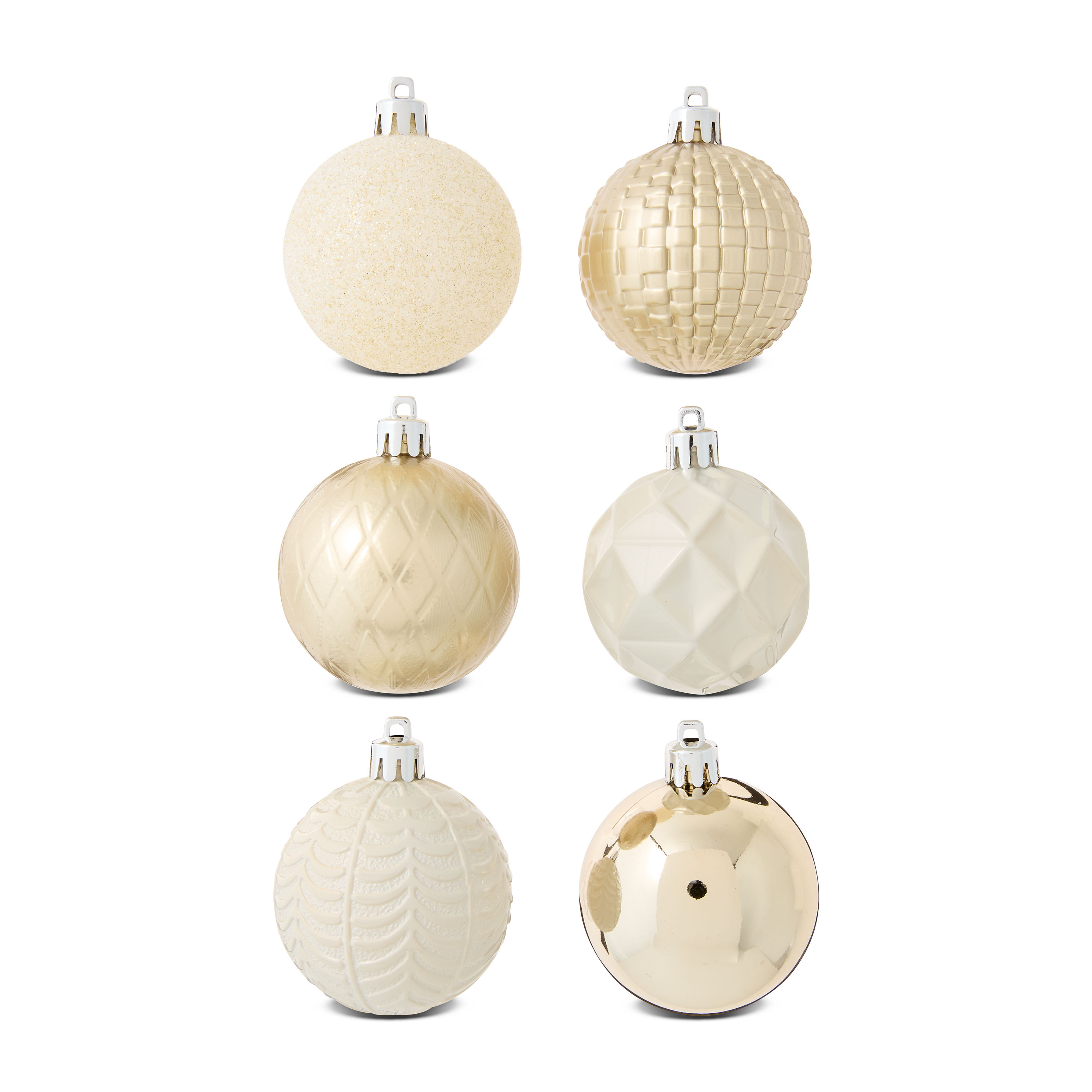 24-Count Champagne, Cream, and White Shatterproof Multi-Textured Christmas Ornaments, 2.36 in, by Holiday Time