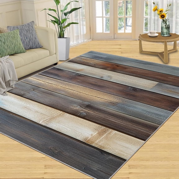Vintage Wooden Plank Barn Door Area Rugs, Brown Farmhouse Carpet, Washable Non Slip Low Pile Soft Rug for Living Room Bedroom Dining Room Home Office Decor Mat 4x6ft