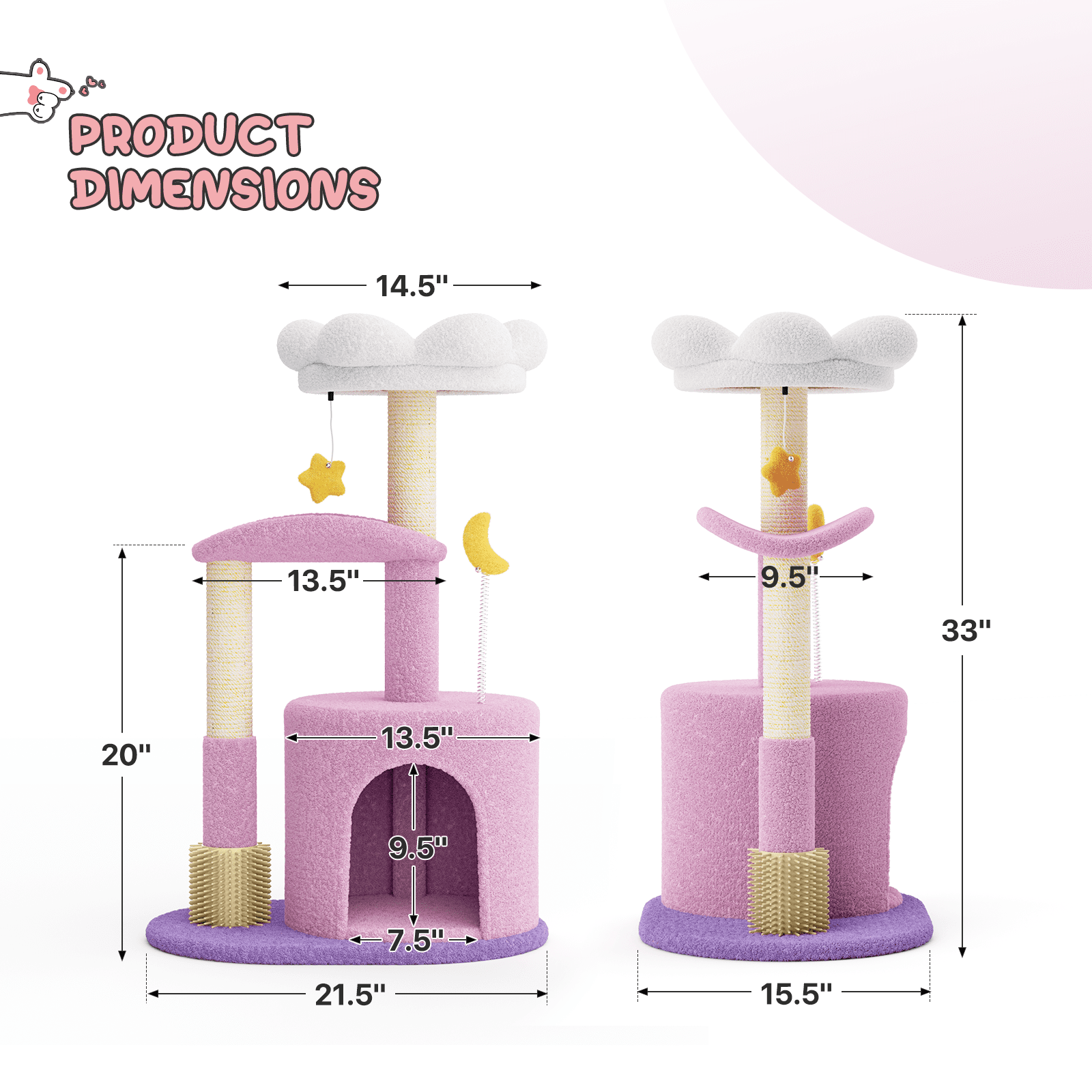 MoNiBloom 33" Flower Cat Tree for Indoor Cats, Compact Cat Tower with Condo, Scratching Posts, Flower Perch & Dangling Toys for Kittens & Small Cats, Cute Cat Furniture Stand, Purple