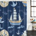 thumbnail image 3 of Shower Curtain Bathroom Set Modern Marine Sailing Boat Clock Waterproof Fabric Shower Curtains with Grommets&Hooks, Nautical Anchor Navy Blue Privacy Bath Curtain for Bathtub 72x84in, 3 of 9